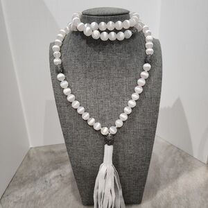 Hipchick bead necklace with leather tassle Neiman Marcus
